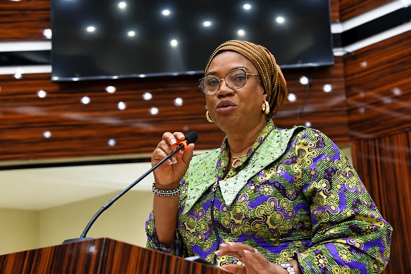 Dr. (Mrs.) Folake Olatunji-David, Director Overseeing the Office of the Permanent Secretary, Federal Ministry of Education, delivering her address.
