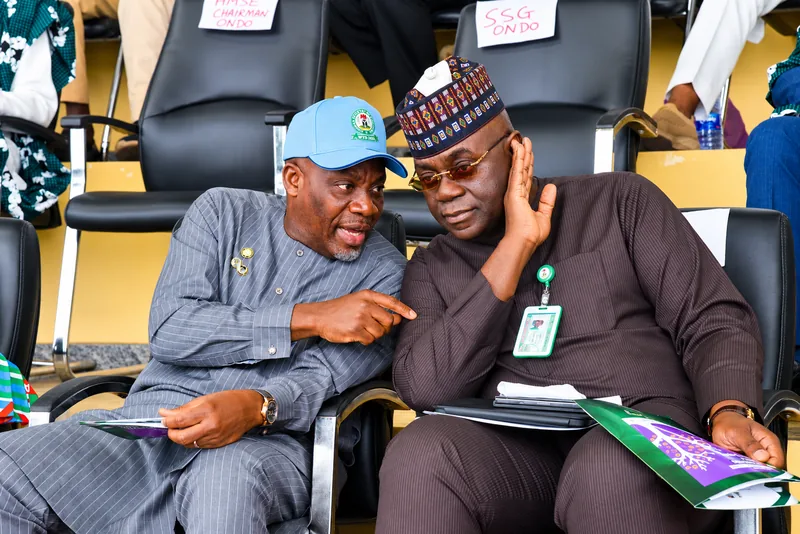 The Honourable Minister of Education (HME), Dr. Maruf Tunji Alausa, CON, in discussion with the Head of the Civil Service of the Federation (HOSF), Mr. Abel Olumuyiwa Enitan.