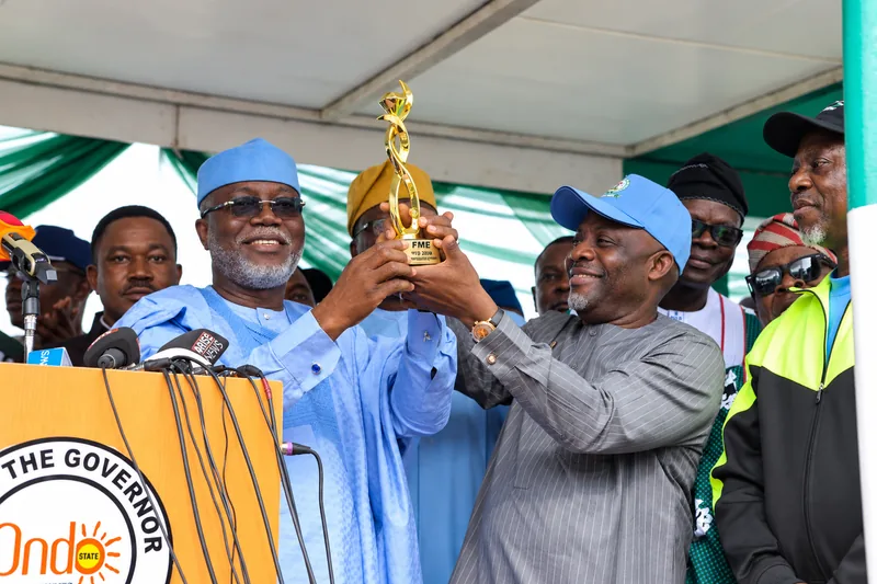 Presentation of Special Recognition Award to Hon. Lucky Orimisan Aiyedatiwa, Executive Governor of Ondo State, by Dr. Maruf Tunji Alausa, CON, Honourable Minister of Education